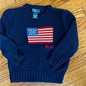 Polo Ralph Lauren boys sweater, navy with American flag. 5T.